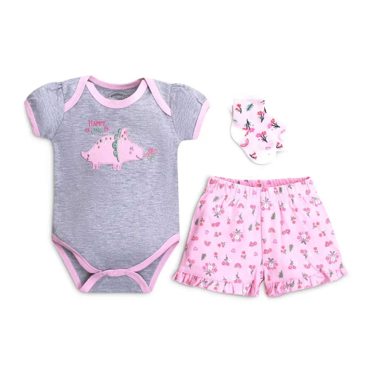 Mothers Choice Baby Creeper Set 3pc Set Pink Grey Mothers Choice