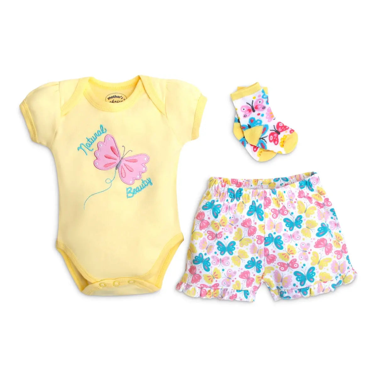 Mothers Choice Item:Baby Creeper Short Socks 3 Pc Set - Yellow Mothers Choice