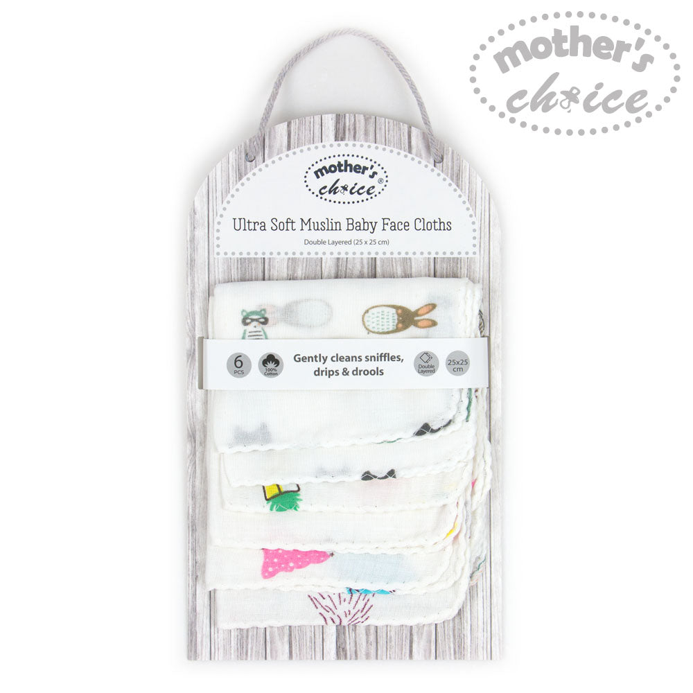 Mother'S Choice-Baby 6 Pack Muslin Face Cloths Tree Mothers Choice Yallatoys