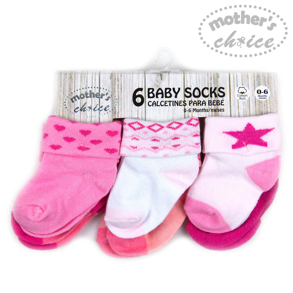 Mother'S Choice-Baby'S 6 Pack Turn Head Socks.White Pink Mothers Choice Yallatoys