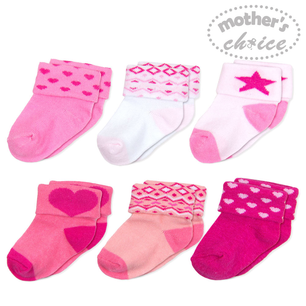Mother'S Choice-Baby'S 6 Pack Turn Head Socks.White Pink Mothers Choice Yallatoys