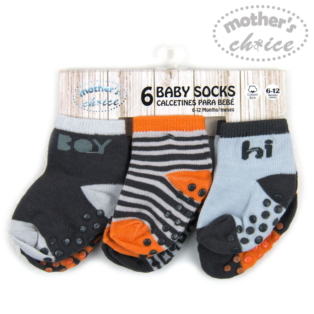 Mother'S Choice-Baby'S 6 Pack Socks With Anti Slip. Orange Mothers Choice Yallatoys