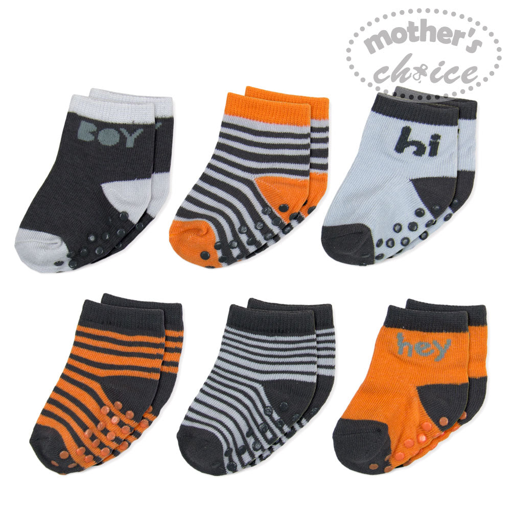Mother'S Choice-Baby'S 6 Pack Socks With Anti Slip. Orange Mothers Choice Yallatoys