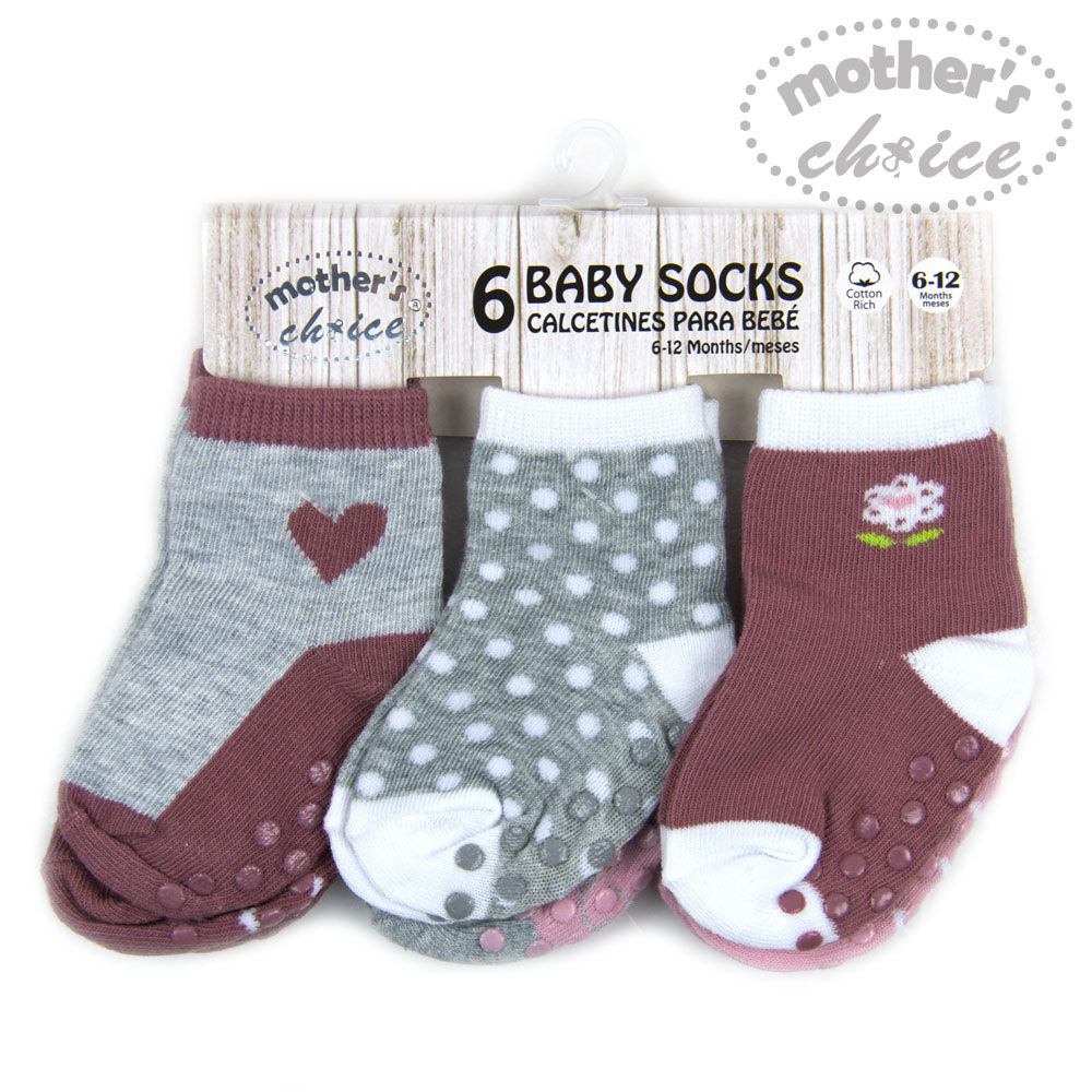 Mother'S Choice-Girl'S 6 Pack Socks With Anti Slip Dot Mothers Choice Yallatoys