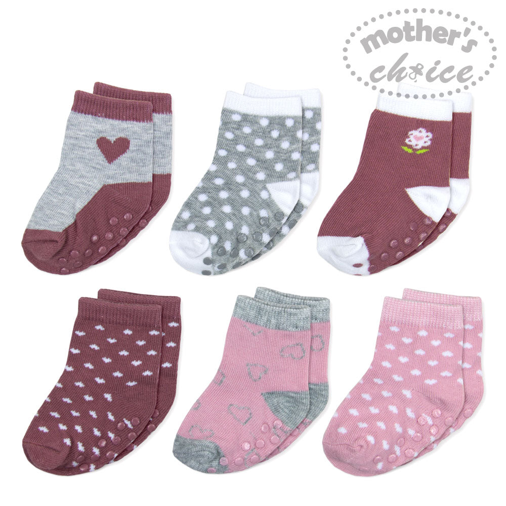 Mother'S Choice-Girl'S 6 Pack Socks With Anti Slip Dot Mothers Choice Yallatoys
