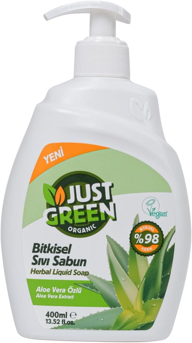Just Green Organic Herbal Liquid Hand Soap  400 ML -Aloe Vera Just Green Organic Yallatoys