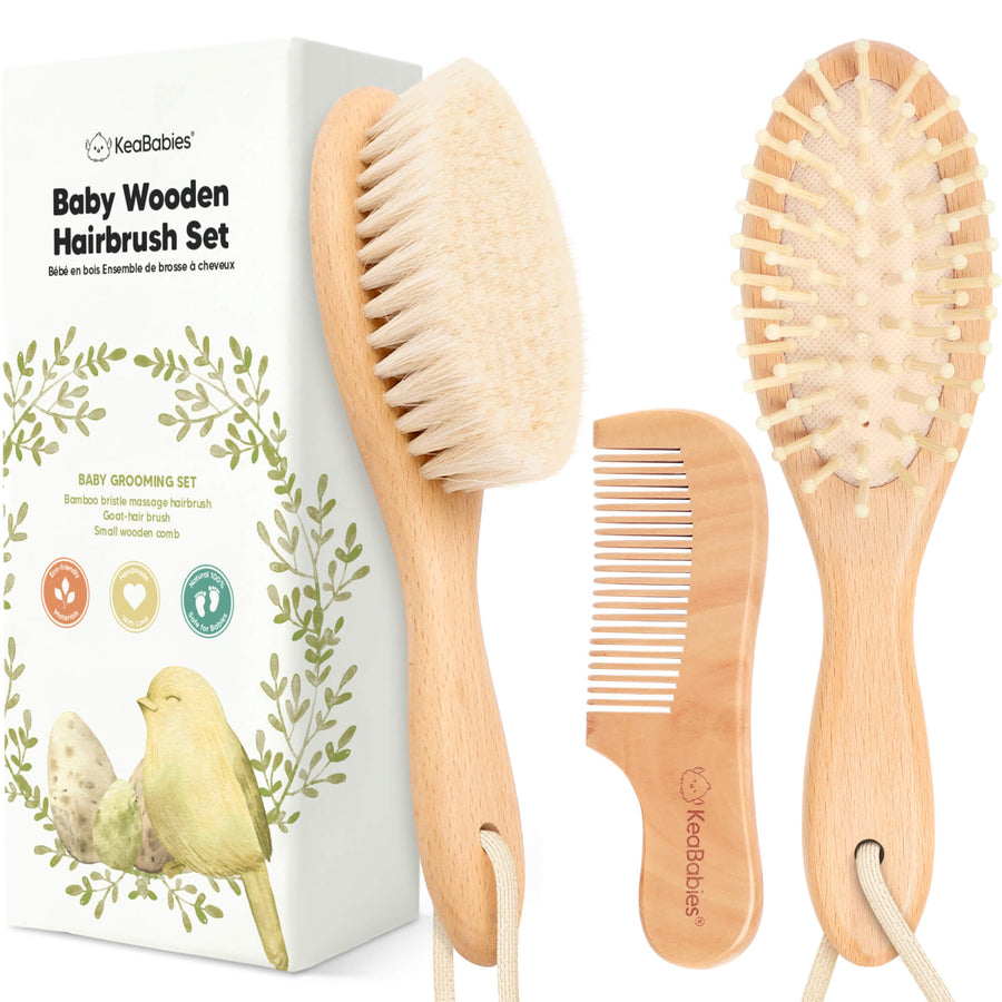 KeaBabies Baby Hair Brush and Comb Set  Walnut KeaBabies Yallatoys