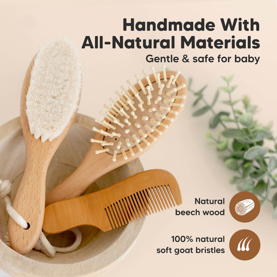 KeaBabies Baby Hair Brush and Comb Set  Walnut KeaBabies Yallatoys