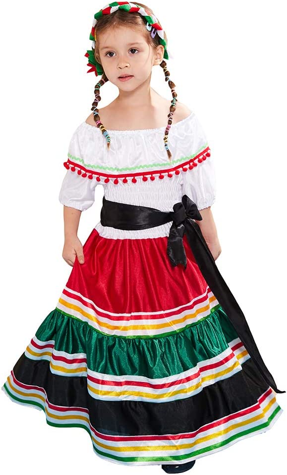 Mexican Dress Costume Kids Traditional Senorita Blouse Dance Skirt Kids Costumes Yallatoys