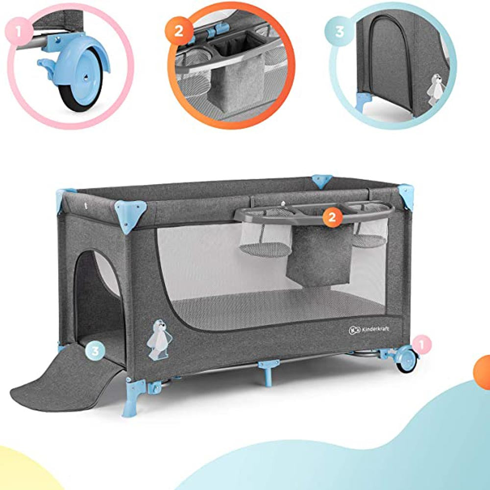 Kinderkraft Joy Folding Bed With Accessories Blue Kinderkraft Yallatoys