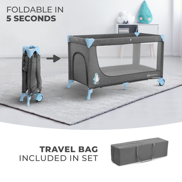 Kinderkraft Joy Folding Bed With Accessories Blue Kinderkraft Yallatoys