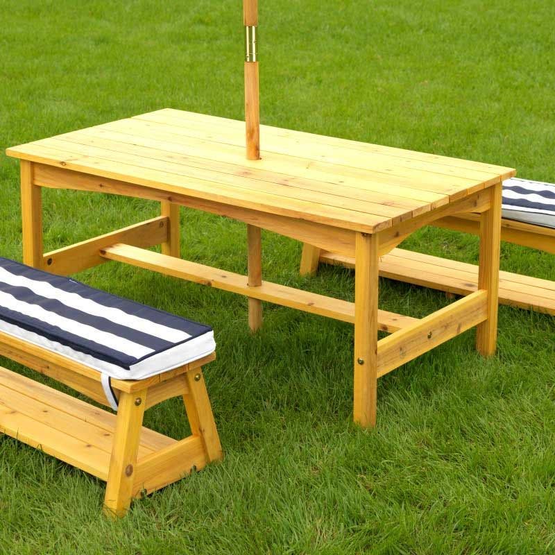 Buy Kidkraft Outdoor Table & Bench Set with Cushions & Umbrella Navy with White Stripes | Yallatoys.com