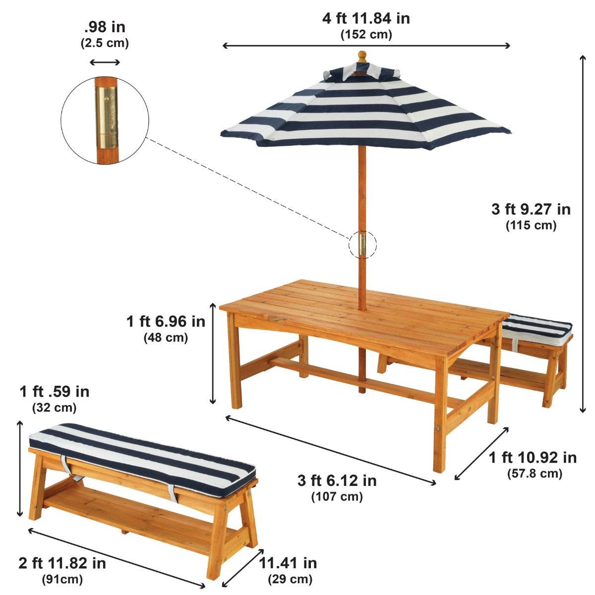 Buy Kidkraft Outdoor Table & Bench Set with Cushions & Umbrella Navy with White Stripes | Yallatoys.com
