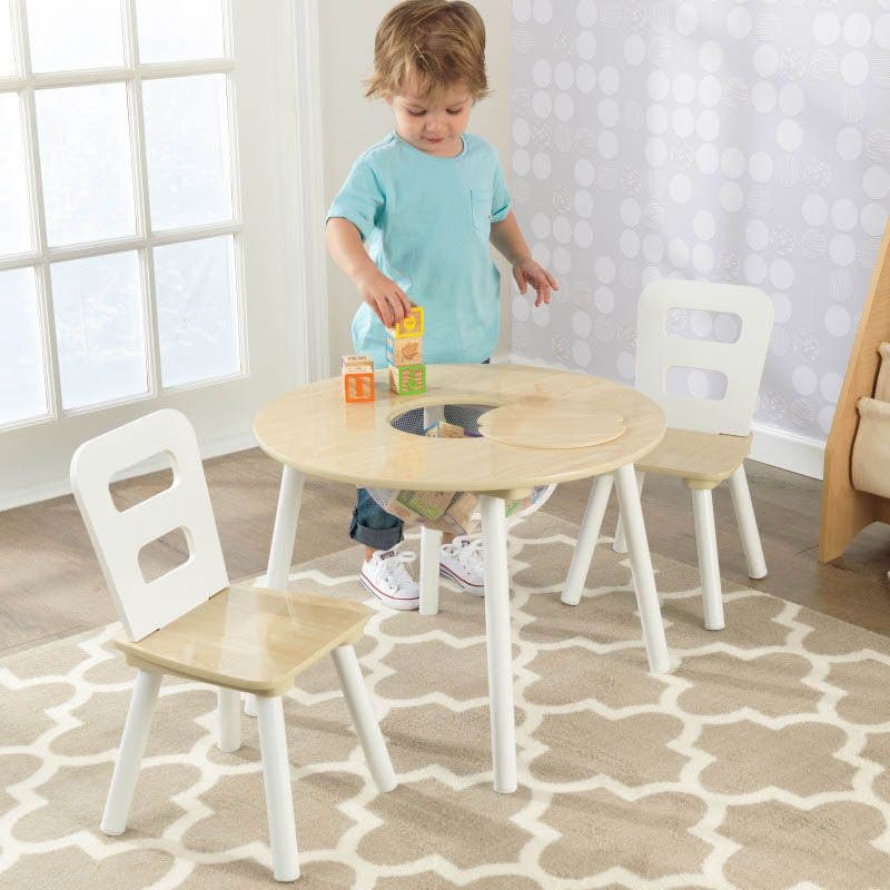 Buy Kidkraft Round Storage Table 2 Chair Set Natural & White | Yallatoys.com