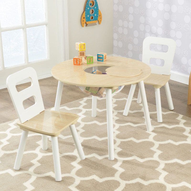Buy Kidkraft Round Storage Table 2 Chair Set Natural & White | Yallatoys.com