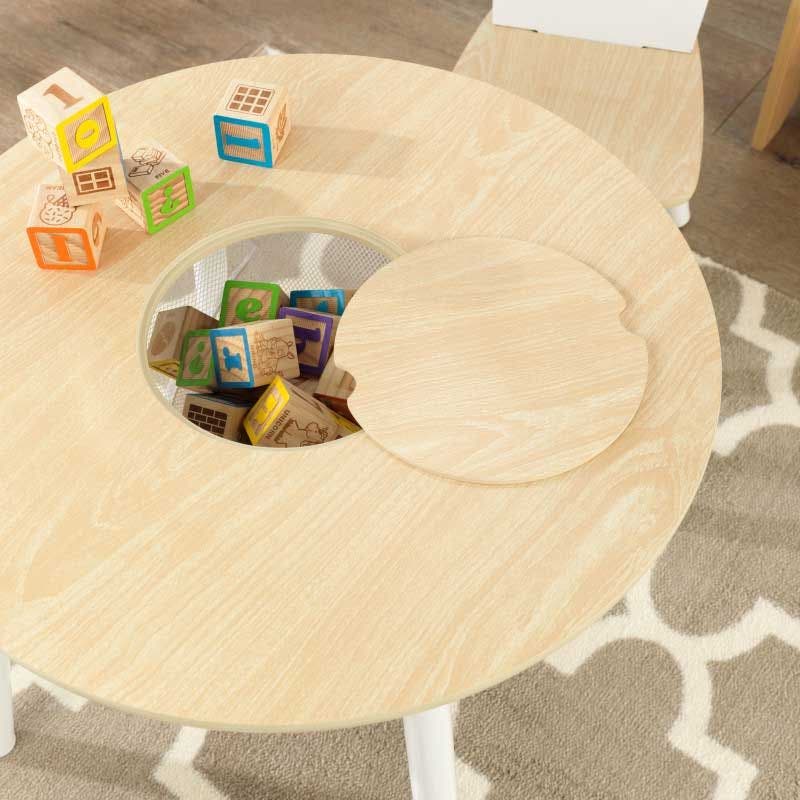 Buy Kidkraft Round Storage Table 2 Chair Set Natural & White | Yallatoys.com