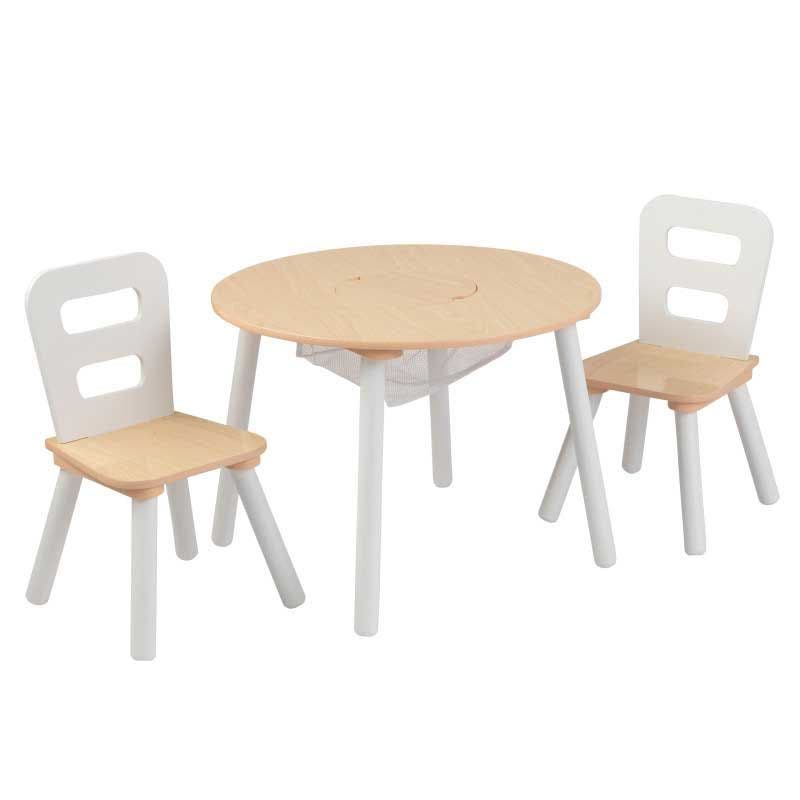 Buy Kidkraft Round Storage Table 2 Chair Set Natural & White | Yallatoys.com