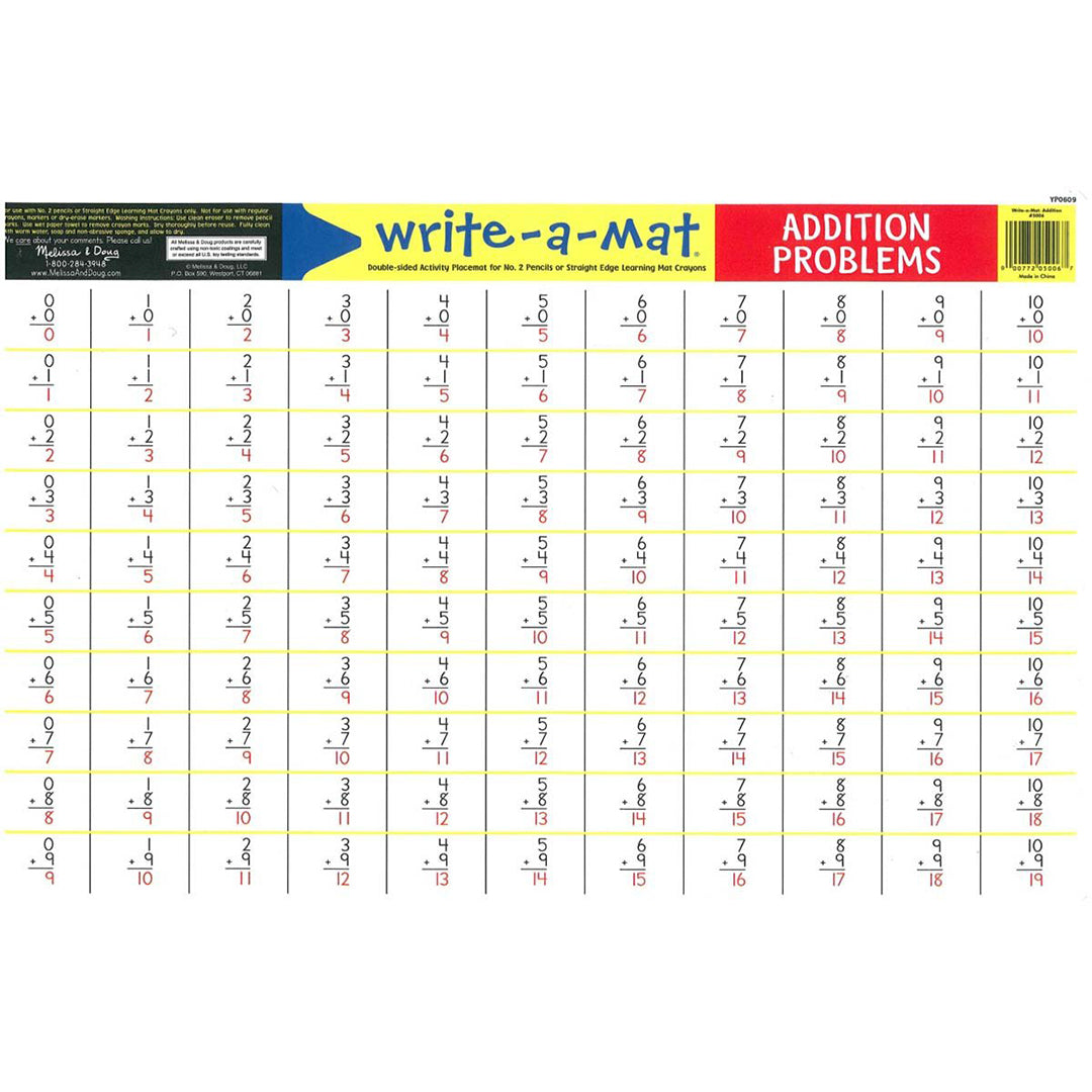 kids addition practice mat