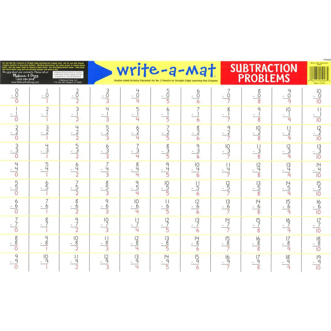 kids subtraction practice mat