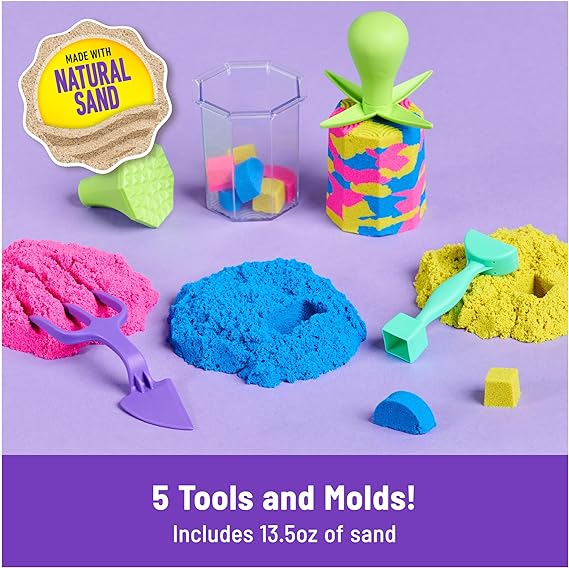 Buy Kinetic Sand Squish N Create Playset with 13.5oz of Blue, Yellow and Pink Play Sand 5 Tools | Yallatoys.com