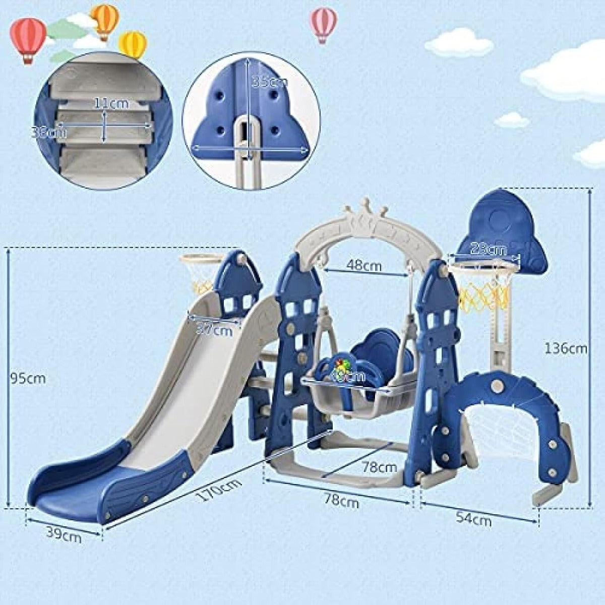 Buy Little Angel Kids Toys 5 in 1 Slide and Swing Blue | Yallatoys.com