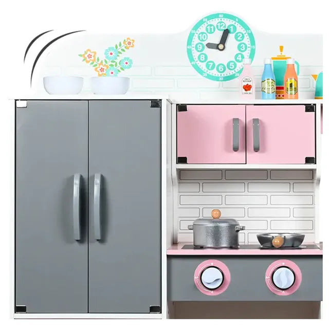 Buy Little Angel Kids Kitchen Wooden Playing Toy Set Pink And Grey | Yallatoys.com