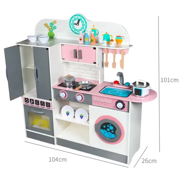 Buy Little Angel Kids Kitchen Wooden Playing Toy Set Pink And Grey | Yallatoys.com