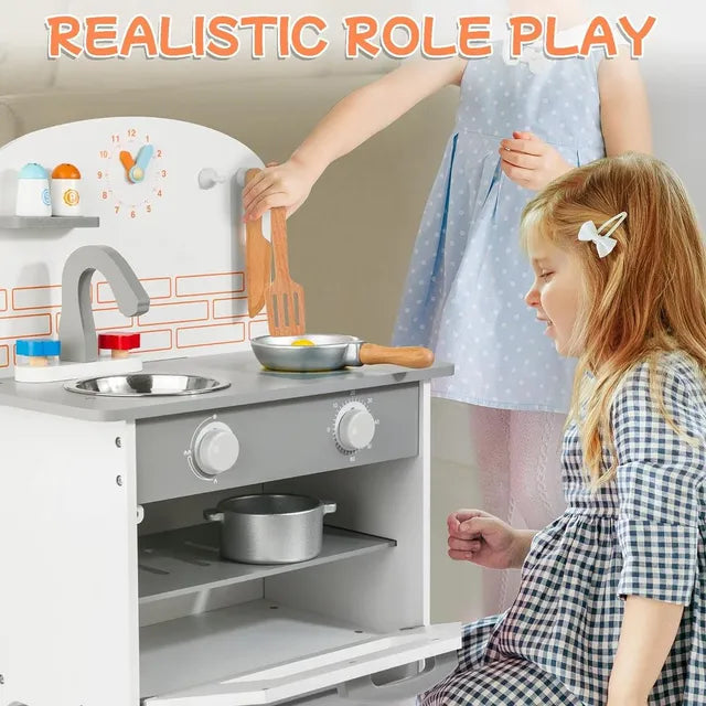 Buy Little Angel Kids Kitchen Wooden Pretend Playset Grey And White | Yallatoys.com