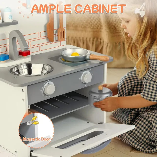 Buy Little Angel Kids Kitchen Wooden Pretend Playset Grey And White | Yallatoys.com
