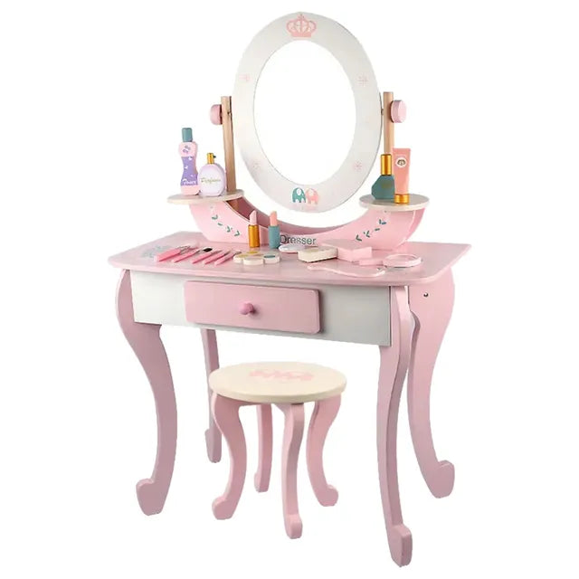 Buy Little Angel Kids Wooden Vanity Set With Stool Pink | Yallatoys.com