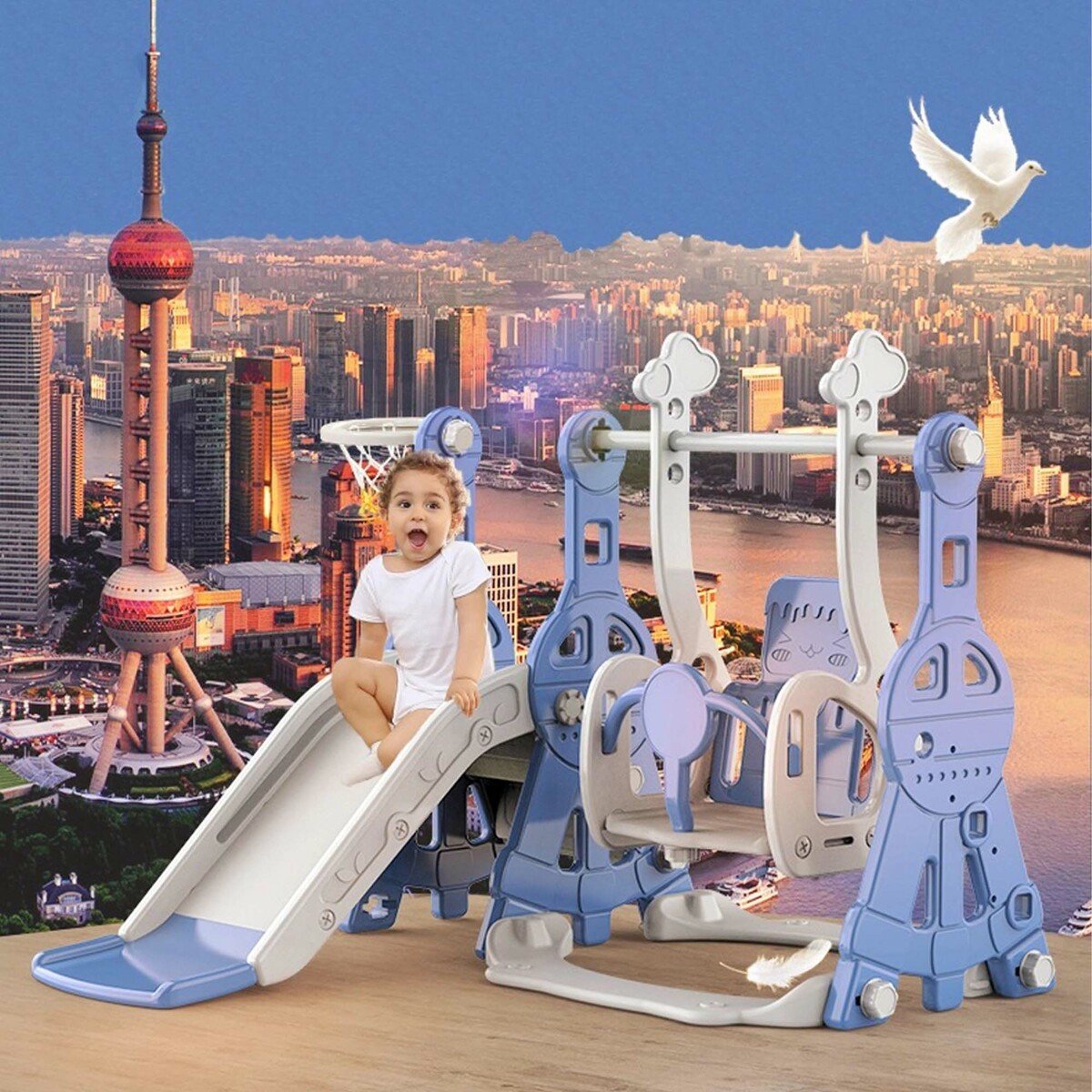 Buy Little Angel 3 in 1 Slide and Swing Set Blue | Yallatoys.com