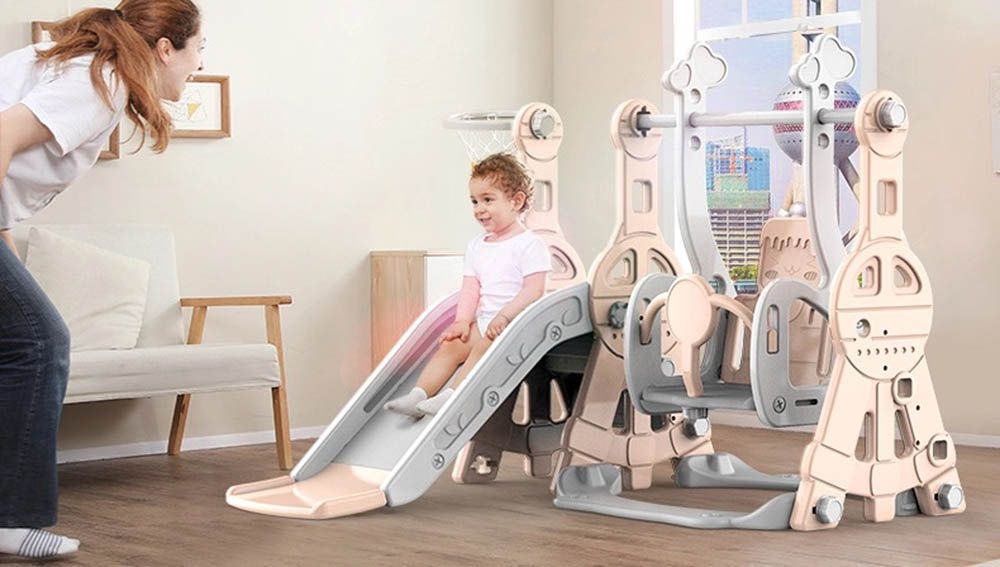 Buy Little Angel Kids 3 in 1 Slide and Swing Pink | Yallatoys.com