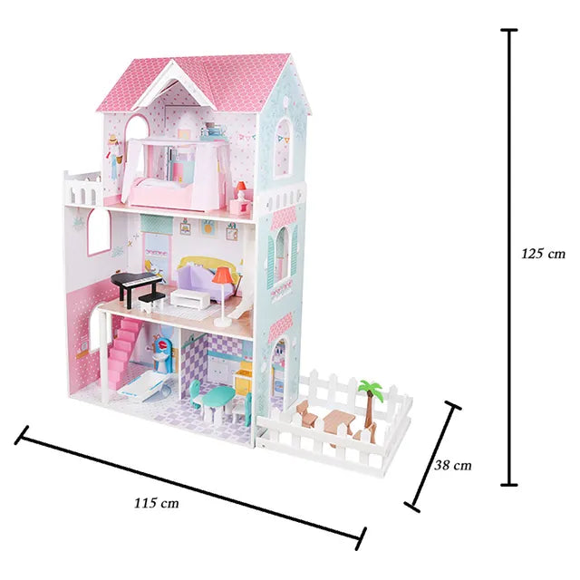 Buy Little Angel Luxury Wooden Dollhouse For Kids With Furniture And Garden Pink | Yallatoys.com