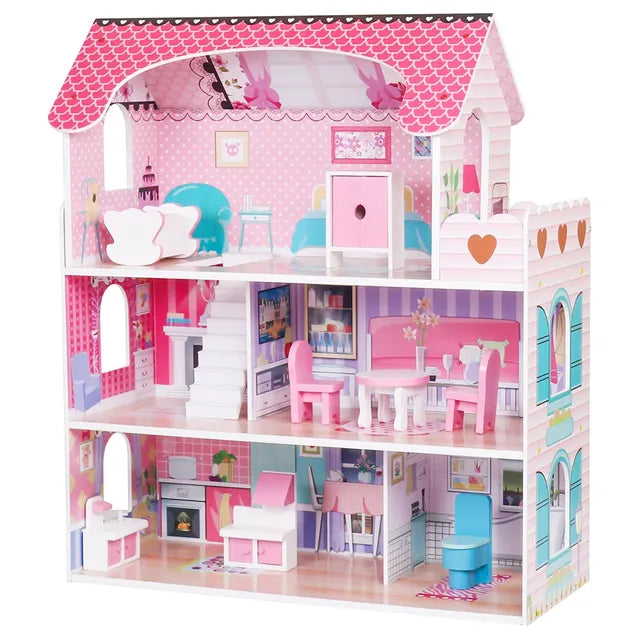 Buy Little Angel Kids Wooden Dollhouse Furniture Pretend Play Toy Pink | Yallatoys.com