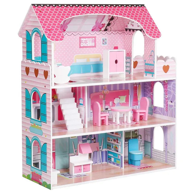 Buy Little Angel Kids Wooden Dollhouse Furniture Pretend Play Toy Pink | Yallatoys.com