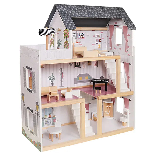 Buy Little Angel Kids Wooden Dollhouse Luxury Playset With Furniture | Yallatoys.com