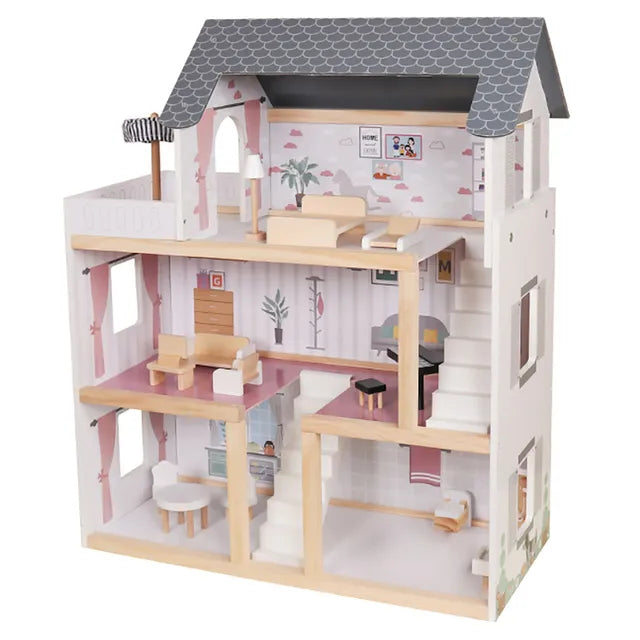 Buy Little Angel Kids Wooden Dollhouse Luxury Playset With Furniture | Yallatoys.com