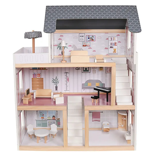 Buy Little Angel Kids Wooden Dollhouse Luxury Playset With Furniture | Yallatoys.com