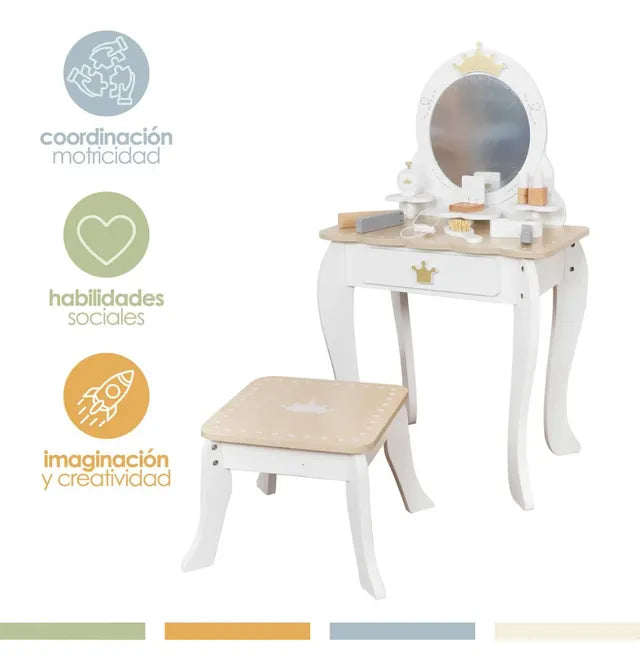 Buy Little Angel Kids Wooden Princess Dressing Table Playset White 11Pcs | Yallatoys.com