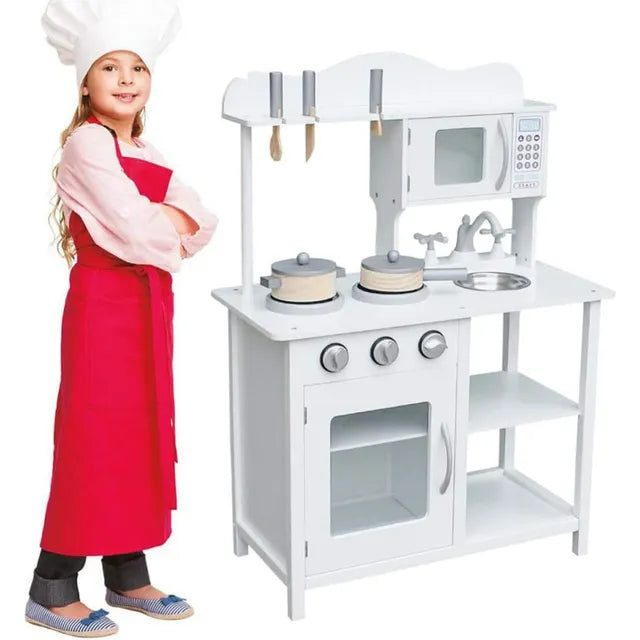 Buy Little Angel Kids Classic Wooden Toy Kitchen Playset White | Yallatoys.com