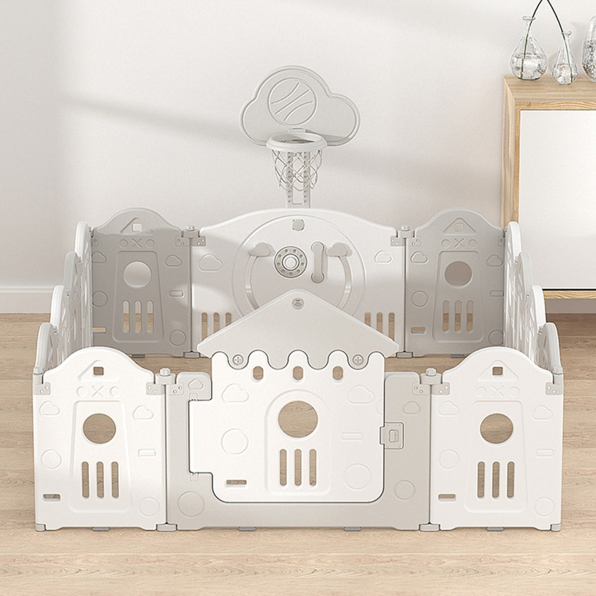 Little Angel Foldable Playpen White Grey Little Angel Yallatoys