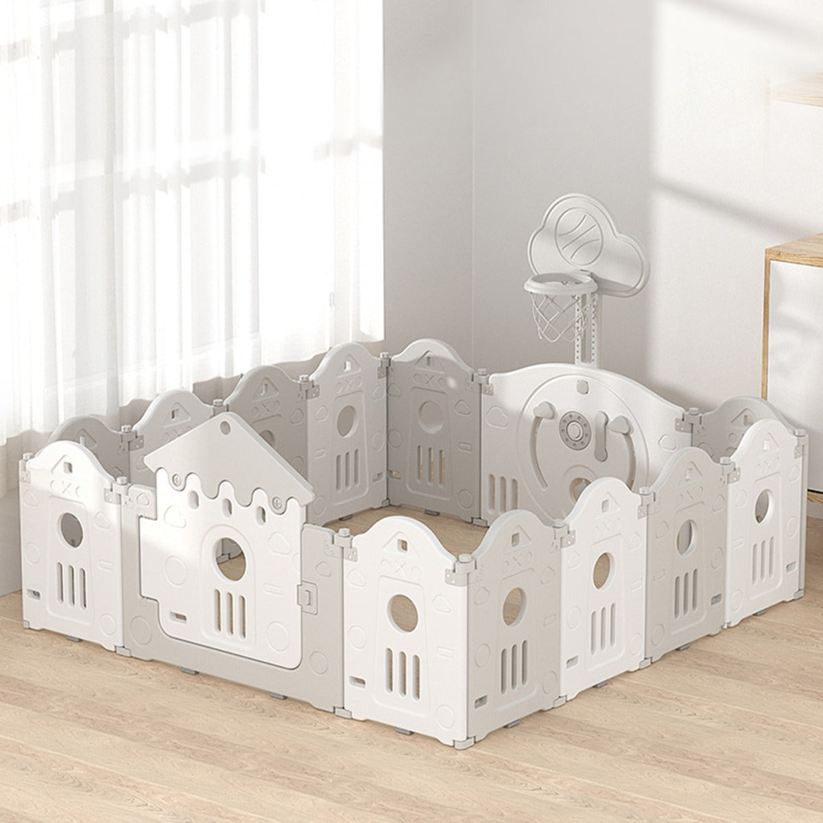 Little Angel Foldable Playpen White Grey Little Angel Yallatoys