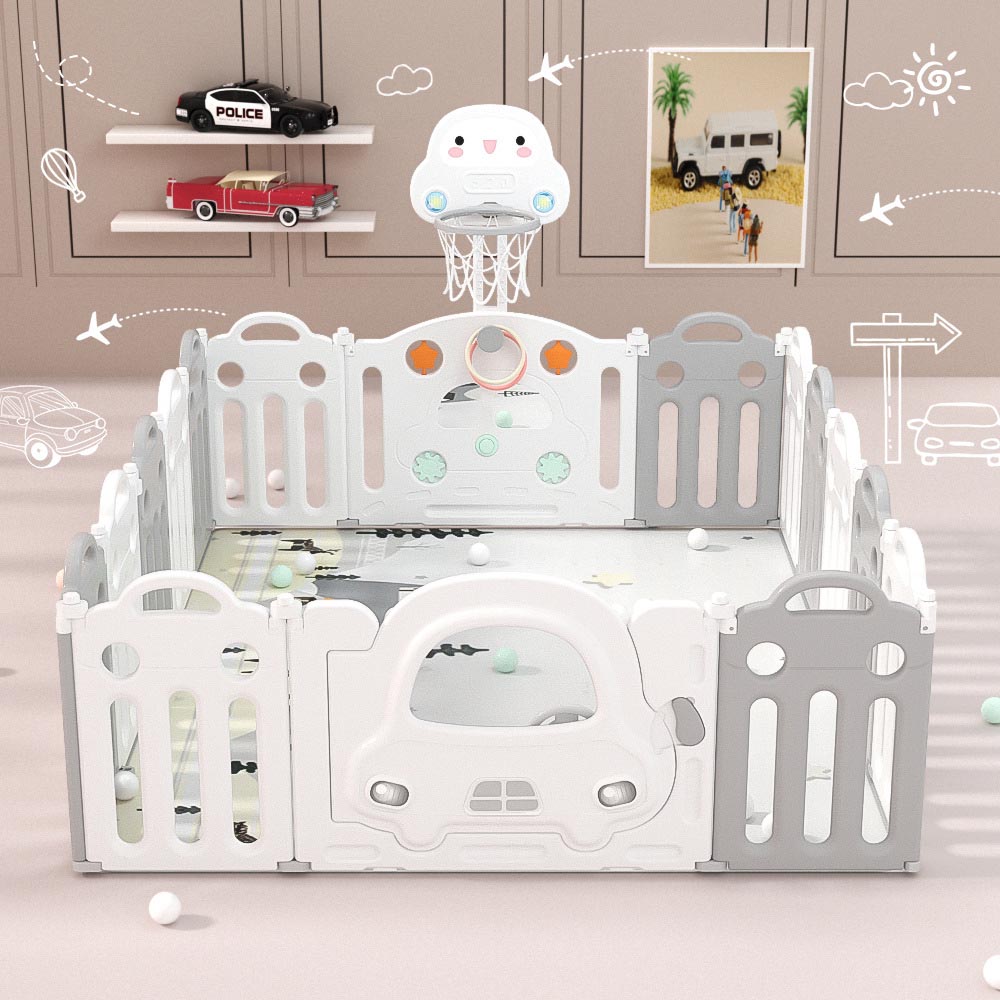 Little Angel Foldable White Grey Fence with Basket Ball Hoop Little Angel Yallatoys
