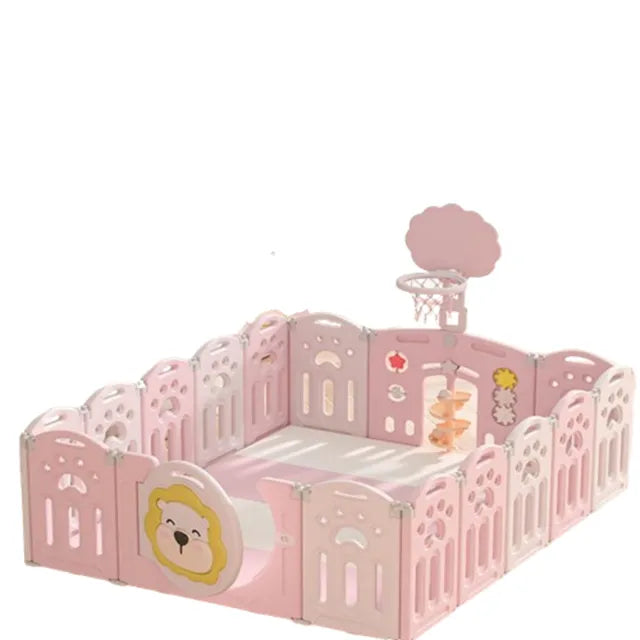Buy Little Angel Foldable Fence Playpen And Basketball Hoop Set Pink 16pcs | Yallatoys.com
