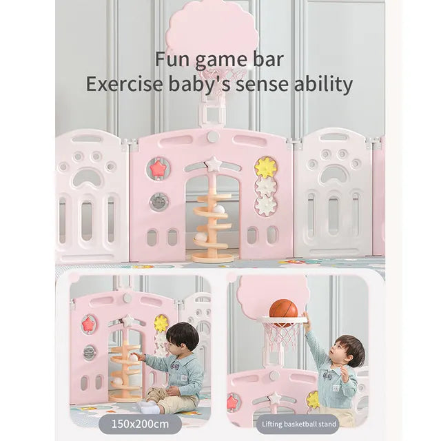 Buy Little Angel Foldable Fence Playpen And Basketball Hoop Set Pink 16pcs | Yallatoys.com