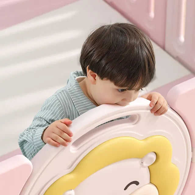 Buy Little Angel Foldable Fence Playpen And Basketball Hoop Set Pink 16pcs | Yallatoys.com