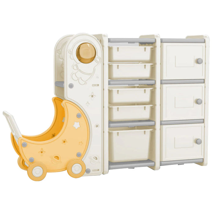 Buy Little Angel Kid Toys Organizer Cabinet With Bins And Cart White & Yellow | Yallatoys.com