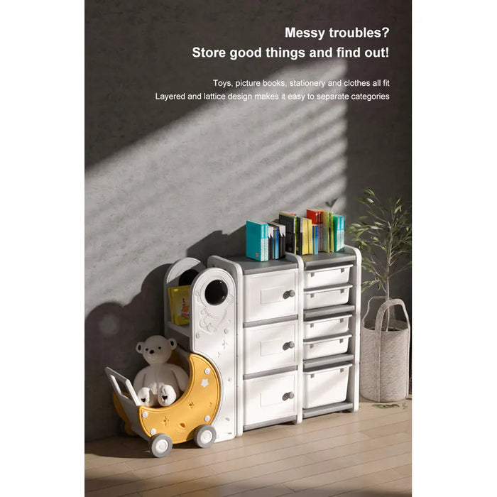 Buy Little Angel Kid Toys Organizer Cabinet With Bins And Cart White & Yellow | Yallatoys.com