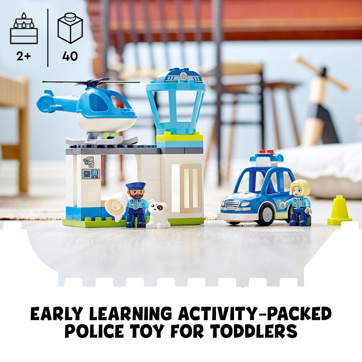 Buy Lego Duplo Rescue Police Station & Helicopter Push & Go Car Toy with 40pcs | Yallatoys.com