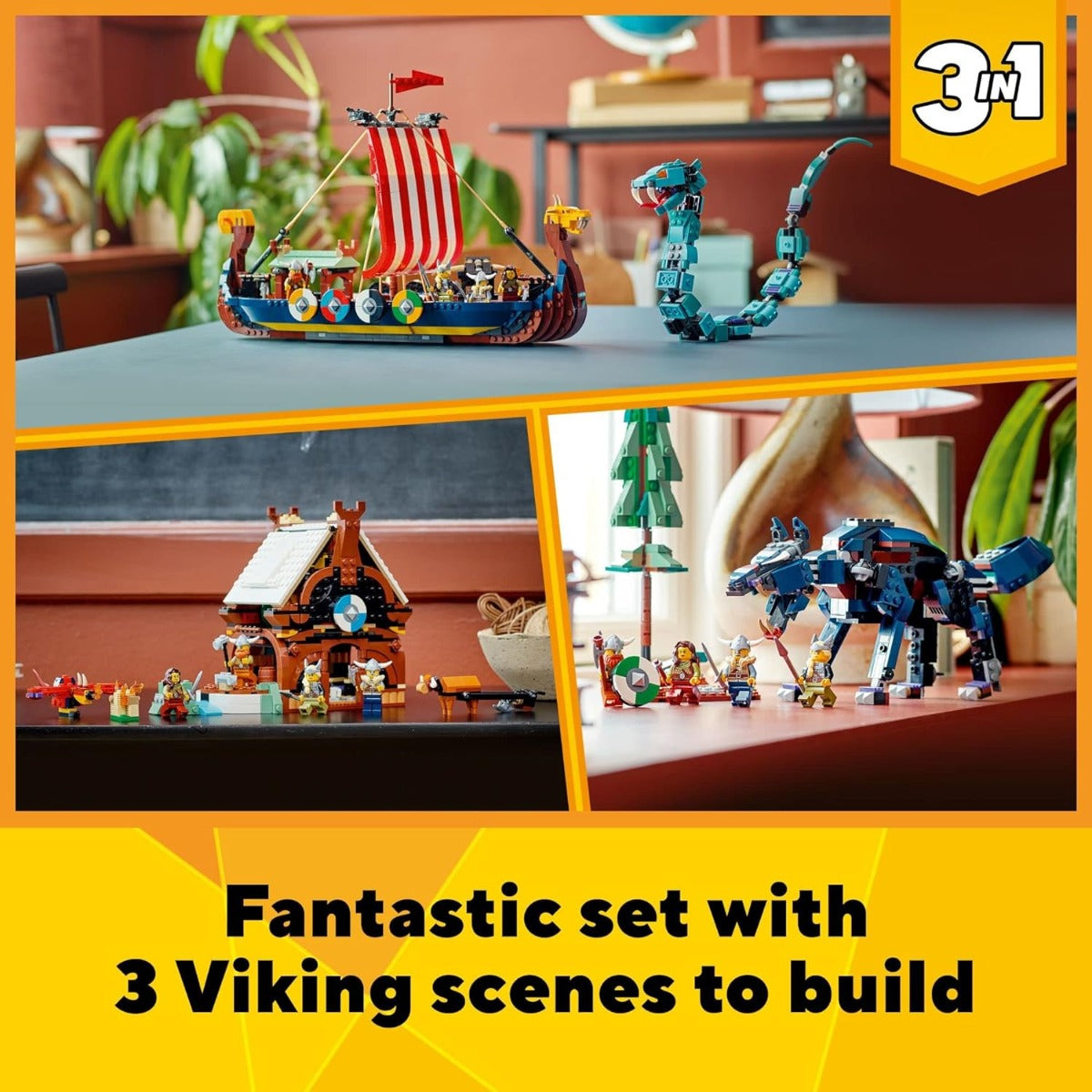 Buy Lego Creator 3 in 1 Viking Ship and The Midgard Serpent 31132 with 1192pcs | Yallatoys.com